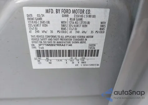 2024 Ford Maverick Xl z USA, uszkodzony, nr VIN 3FTTW8B97RRA61140